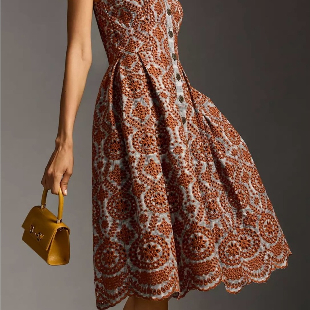 Anthropologie Red Brown Sundress Spaghetti Strap